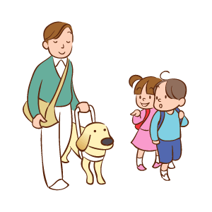ハーネスをつけた盲導犬は仕事中です。